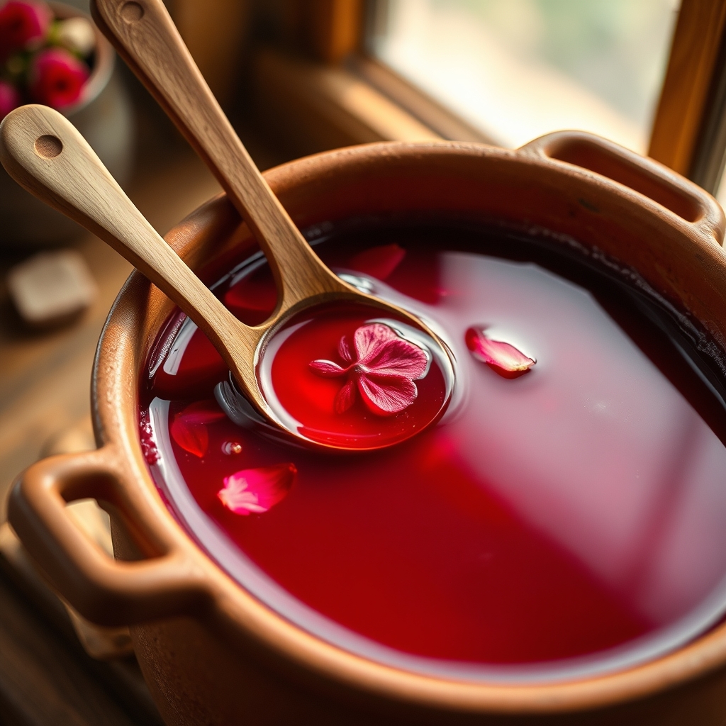 Sorrel drink in a clay pot with hibiscus and ginger