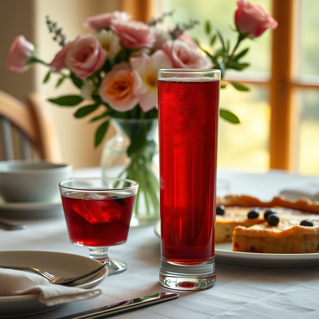 Mother's Day brunch table with sorrel drink and quiche